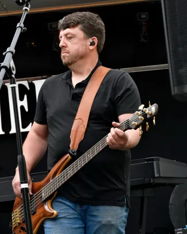 Bassist performing on stage