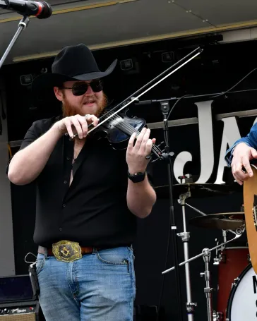 Musician playing violin on stage